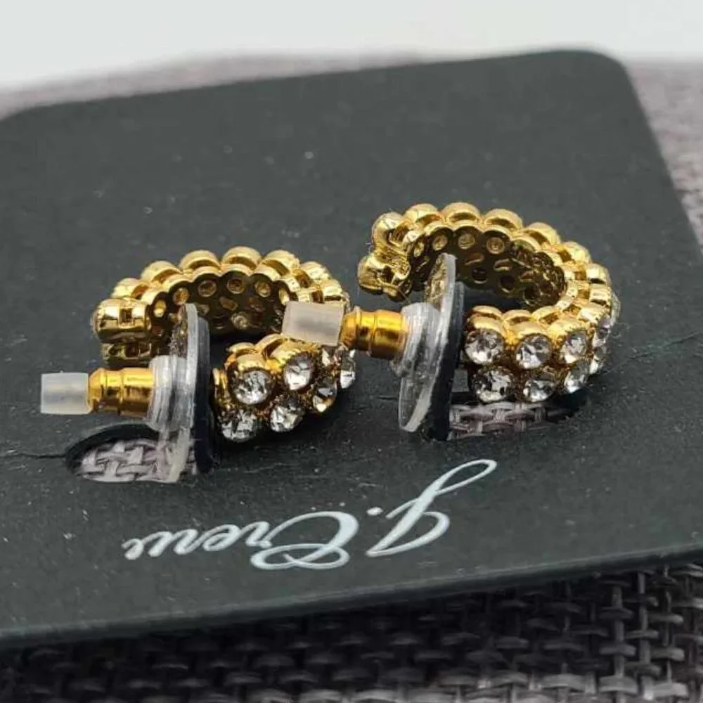 J Crew Busy Bezel Pave Crystal Hoop Stud Earrings  NEW!  NWT!